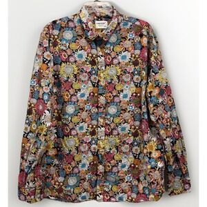 Tunevuse Men's XXL Bright Colorful Floral Sunflowers Long Sleeve Button Up Retro